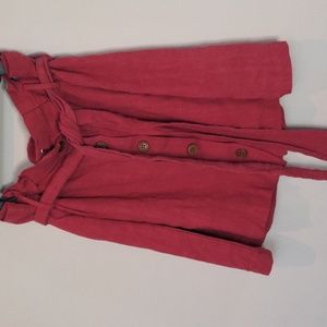 Lunik boho linen pink button front skirt size L with belt